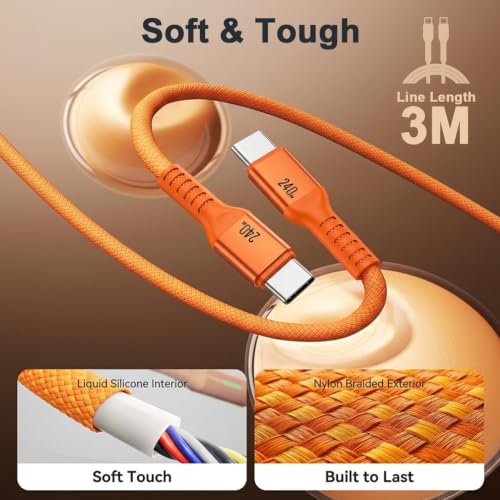 Image of Verilux PD 240W Type C Cable Fast Charging with 480Mbps Data Transmission | 3M /9.9Ft C Type Charger Cable Braided for iPhone 17 /17 Pro /17 Pro Max /16 /15 Series, Galaxy S26 /S25 /S24, MacBook