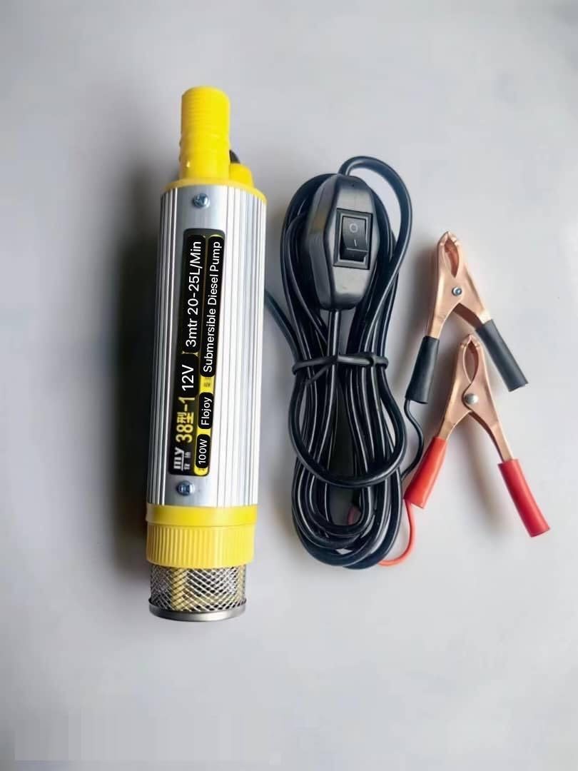 Flojoy DC 12V 100W 38mm Submersible Electric Diesel Pump,Water Oil Diesel Fuel Transfer Fluid Pump for Refiling Cans,Car Truck Caravan Marine Boat, Lift 2-3mtr flow 20-25L/min