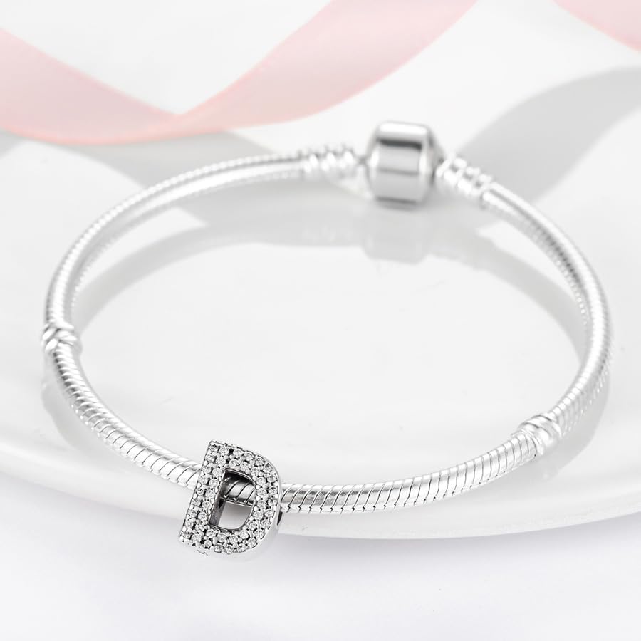 PARCOM Letter Charms Fits Pandora Bracelets S925 Sterling Silver Initial Charms for Bracelets Alphabet A-Z Letters Bead Bracelets Necklace Pendent with Cubic Zirconia for Women Birthday Ceremony DIY Jewelry - Image 7