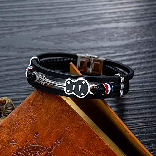 Pulsera de cuero para hombre Eymi negra 21 cm ajustable miniatura 5