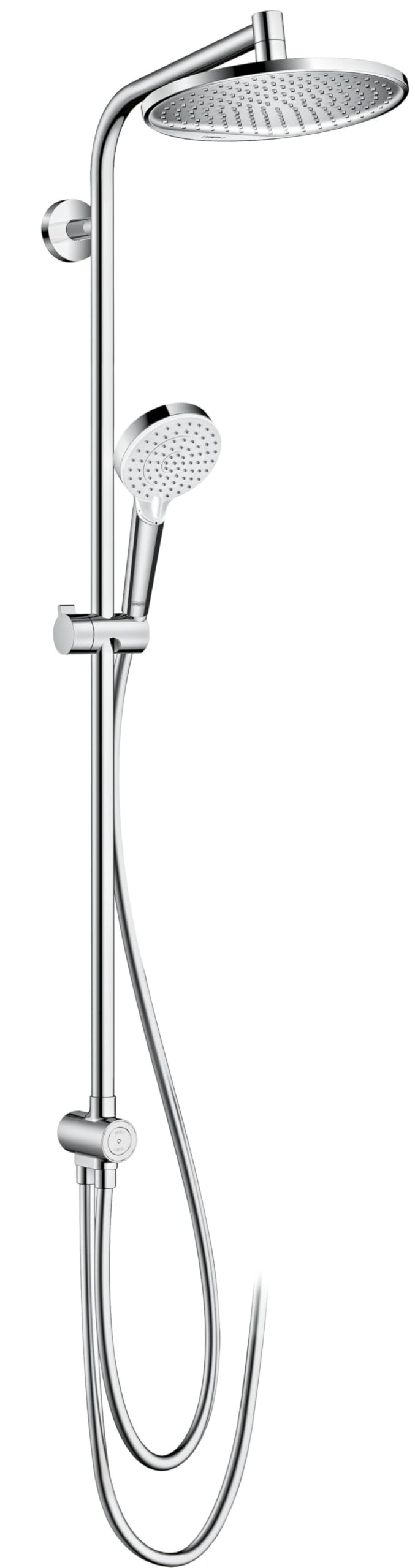 hansgrohe Crometta S - Colonne de douche économie d'eau (EcoSmart) sans mitigeur, douche pluie 240 mm avec inverseur, douchette, support, flexible, barre et douche de tête ronde, Chromé, 27270000