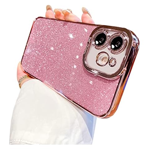 Fycyko Compatible for iPhone 11 Case Glitter Luxury Cute Flexible Plating Cover Camera Protection Shockproof Phone Case for Women Girl Men Design for iPhone 11 Pink 6.1'' Cover