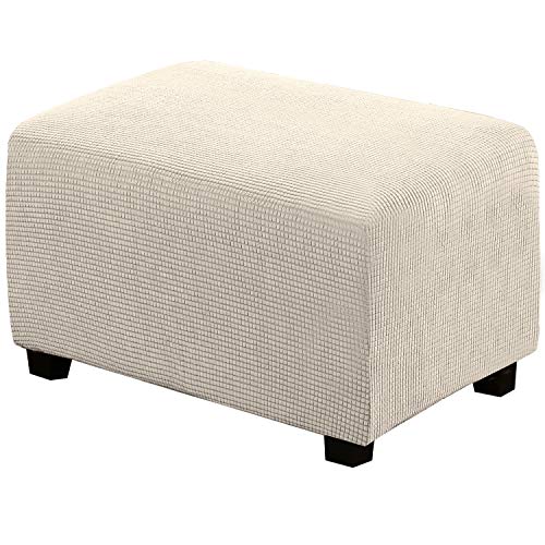 Image of H.VERSAILTEX Ottoman Cover Slipcover Rectangle Fit Length 33'-38' Footrest Sofa Slipcovers Stool Cover Footstool Protector Covers Feature Stretch Thick Jacquard Fabric Removable Washable - Natural