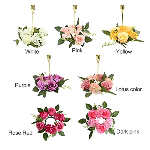 Meumity 6 Pcs Artificial Rose Flower Candle Wreaths,8 Inch Candle Rings Rose Wreaths Fake Rose Candle Wreath Delicate Candle Wreath For Home Wedding Decor(Dark Pink,Without Candlestick) #TOP4