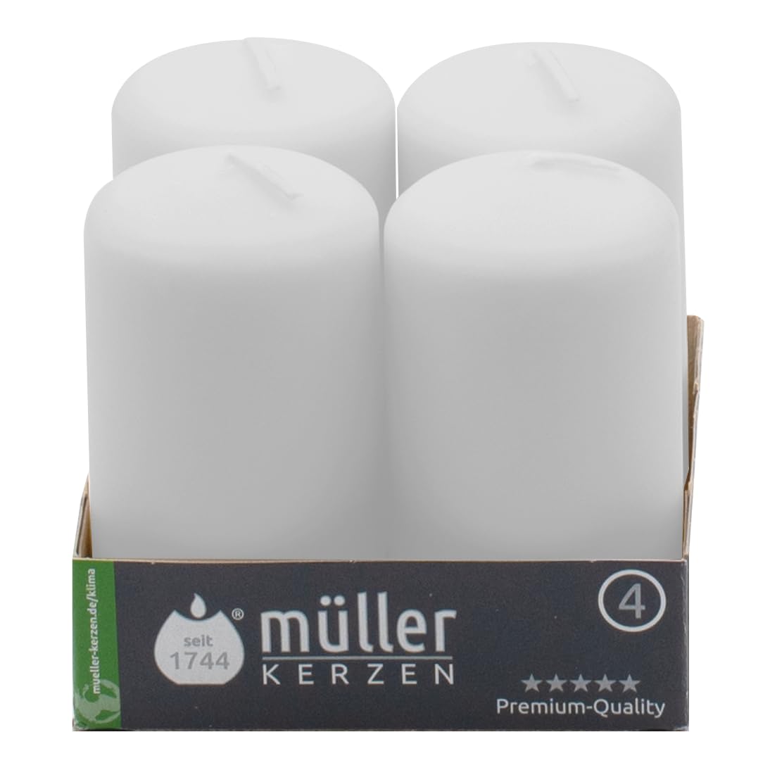 Müller Small Pillar Candles, Set of 4, White, Unscented, 4,8 x 9 Cm, 16 Hours Long Burning Decorative Candles, Dripless Wax - Image 2
