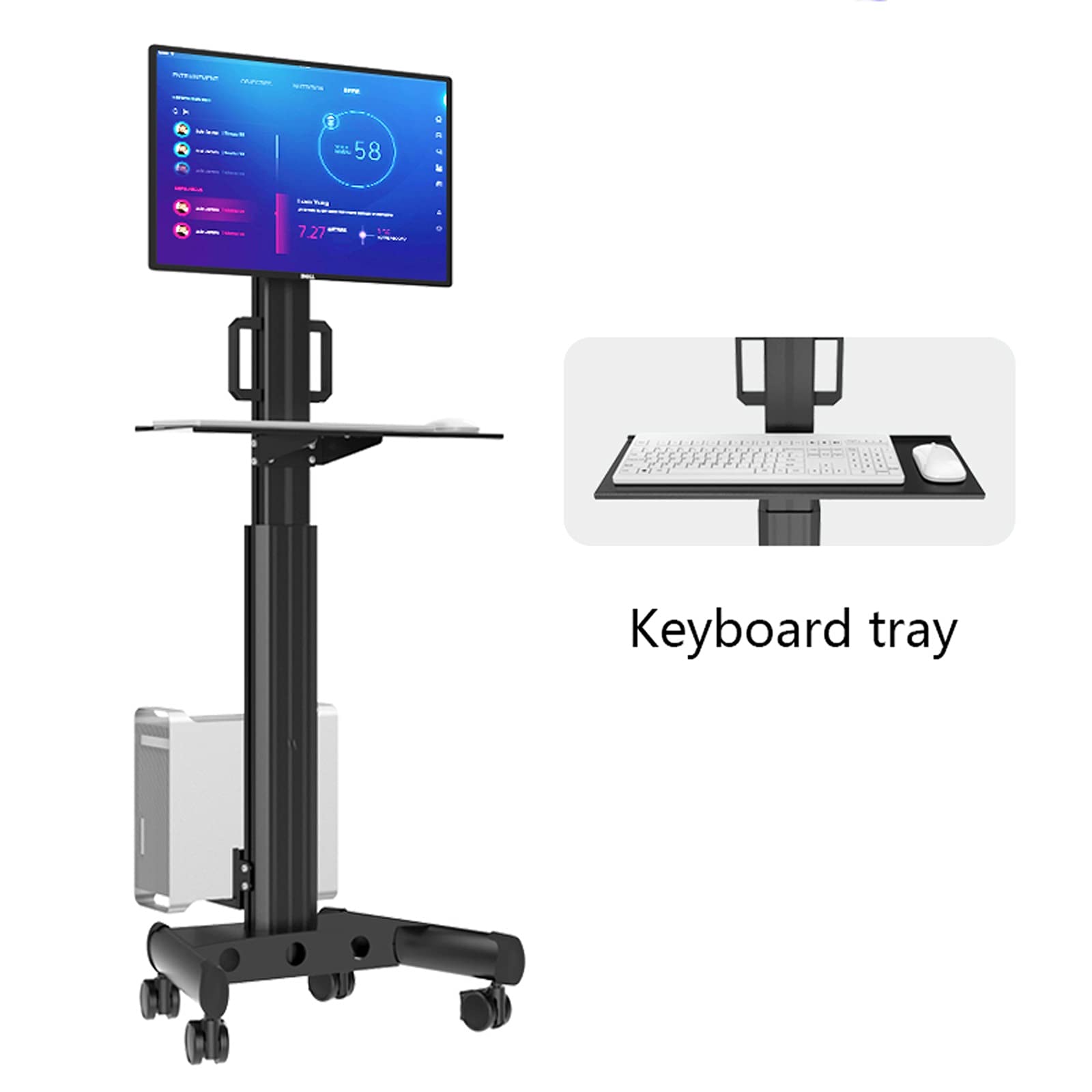 Carrello Mobile per Monitor Singolo Monitor-Arm Supporto per Monitor da Pavimento da 17"-32" Supporto per TV LCD Supporto per Monitor Regolabile in Altezza con Tastiera e staf