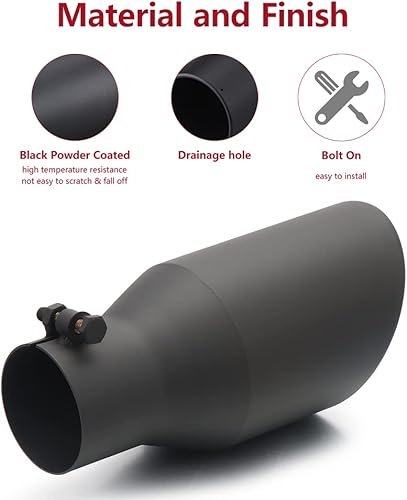Miniatura 3 de LCGP Punta de escape de entrada de 2.5 pulgadas, punta de escape negra de 2.5 x 4 x 9 pulgadas para camión con diseño de perno