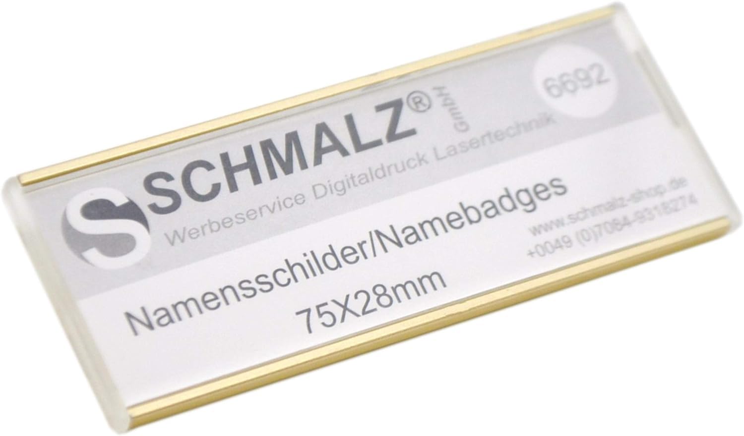Schmalz® 10 targhette per nome in alluminio anodizzato, in metallo, con ago di fissaggio, nome badge, targhetta per abbigliamento, auto-scrivibile, fai da te (oro, 75 x 28 mm)