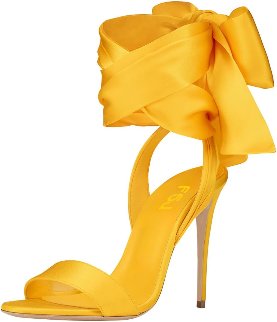 FSJ Women Open Toe Stiletto High Heel Sandals Lace-up Cute Satin Bowknot Heeled Sandals Sexy Strappy Summer Wedding Party Dress Shoes Size 4-16 US