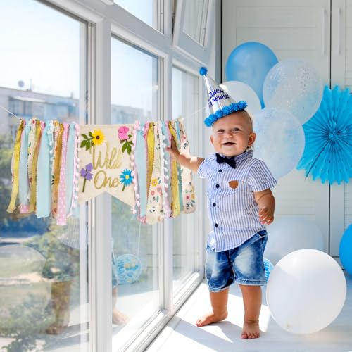 Image of Wildflower High Chair Banner - Floral inchWild One inch First Birthday Decor for Girls, Spring Theme Highchair Garland, 1st Birthday Party Decoration, Baby Shower Photo Backdrop