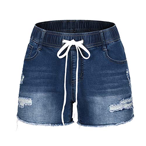 Image of THUNDER STAR Women Mid Rise Ripped Stretchy Jeans Shorts Frayed Raw Hem Casual Denim Shorts