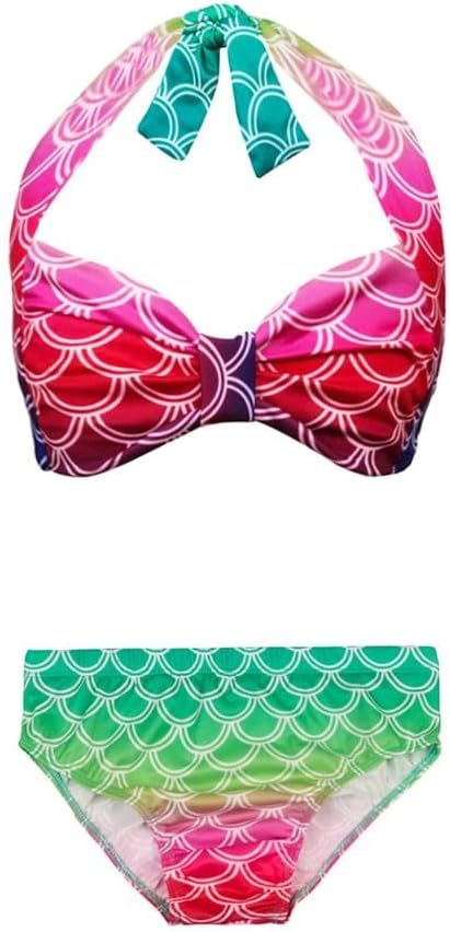 Dressy Daisy Toddler Little Girl Fish Scale Scale Print Halter Bikini 2-Piece Swimsuit Bow Quick Dry Beach Pool Bathing Suit
