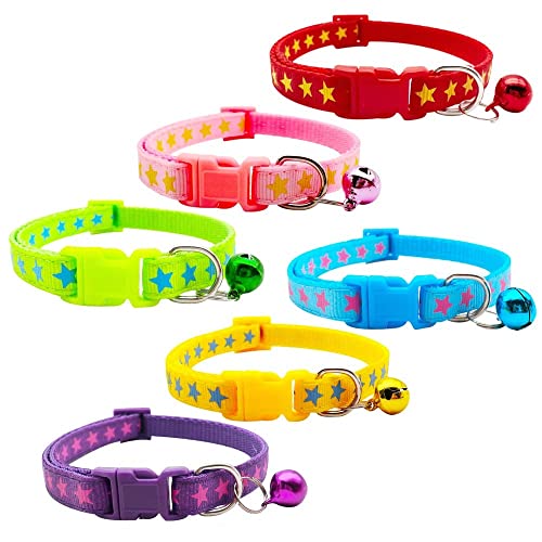 Small Dog Puppy Pet Collar Star Design with Bell Nylon Adjustable Size 19-32cm Pink - Image 3
