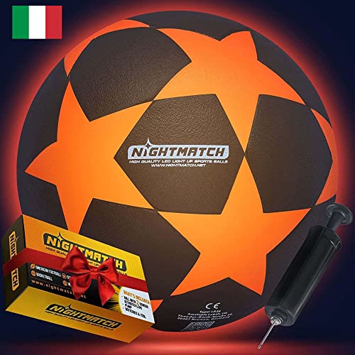 NIGHTMATCH Misura ufficiale 5 calcio luminoso LED impermeabile – Calcio luminoso per giochi notturni, bambini, adulti – Set completo con pompa e batterie extra