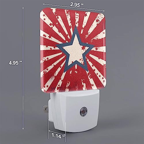 Image of American Stars Night Light Set of 2, USA Flag Auto Sensor LED Dusk-to-Dawn Nightlights, Plug-in Sensor Lamp for Bedroom Bathroom Kitchen Hallway Stairs Decorative