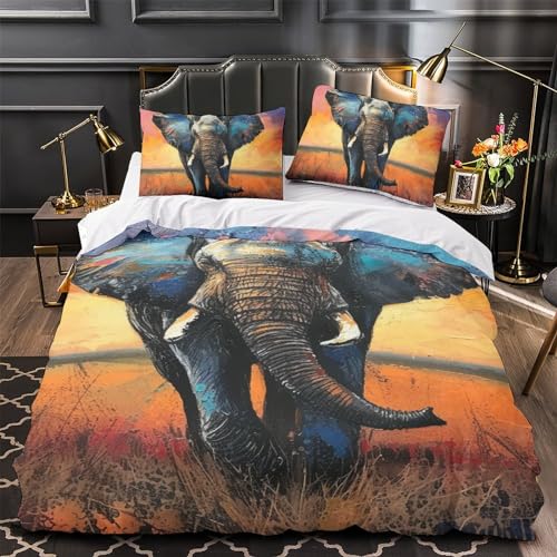 Housse de couette éléphant 3D 140x200 parure de lit microfibre enfant fermeture éclair