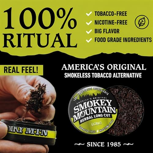 Image of Smokey Mountain Herbal Long Cut - Citrus - 10 Can Box - Tobacco Free and Nicotine Free Snuff