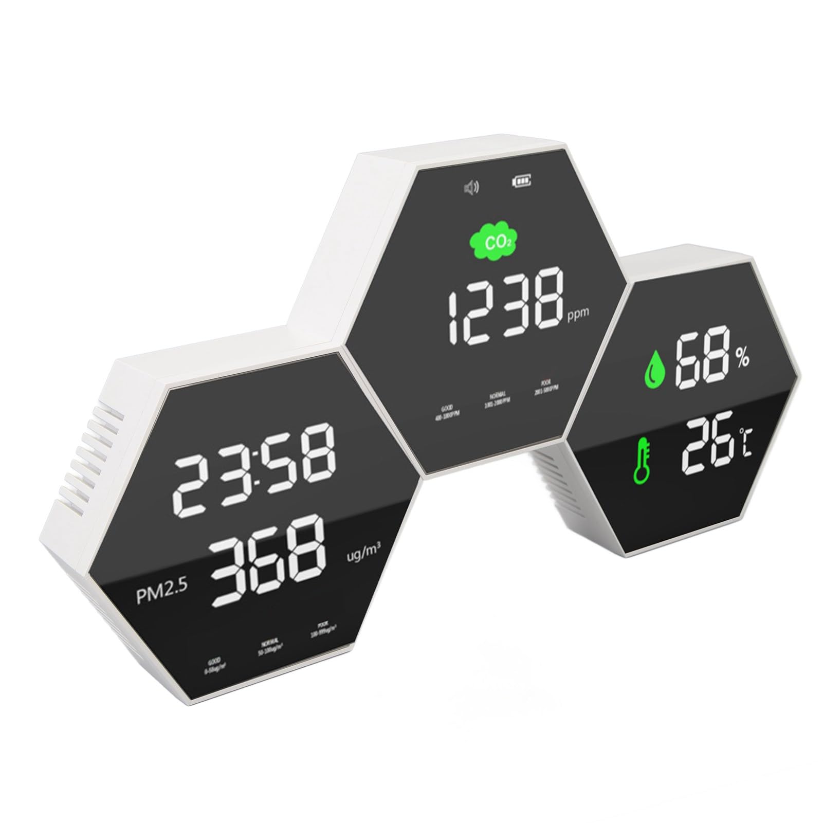 Medidor de CO2 PM2.5, Alarma Ajustable Montada en la Pared, Monitor de Calidad del Aire de Alta Precisión, Medición de Humedad para Oficina