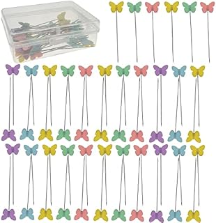 Sewing Pins 50PCS Flat Butterfly Head Pins with Storage Box Assorted Colours Dressmaking Pins Sewing Accessories for DIY Crafts Patchwork Projects
