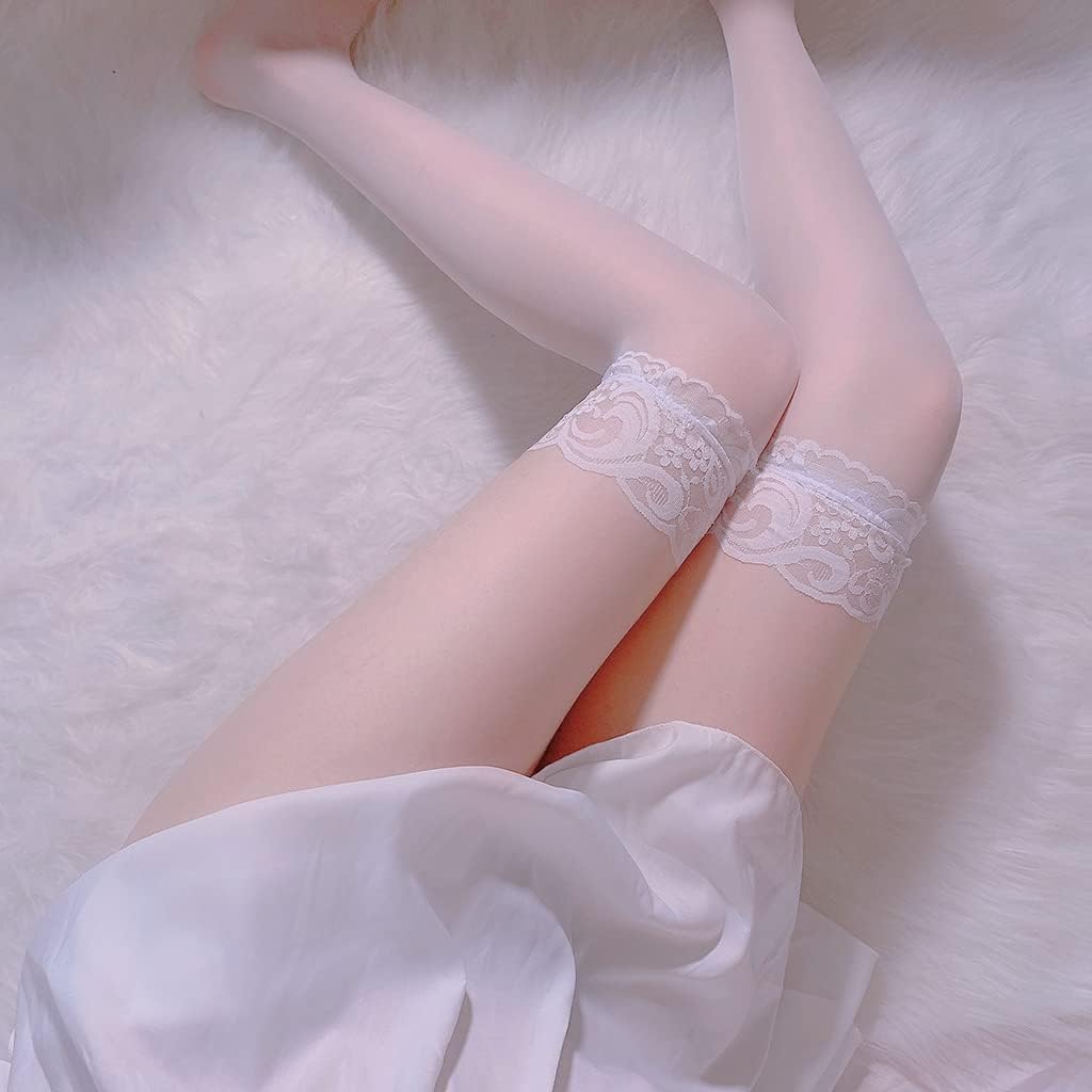 Woman Transparent Stockings, Sexy Lace High Socks, Ultra-Thin Slim Stockings Knee Socks 3 Pairs One Size