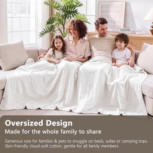 Image of EMME 9 Layer Muslin Cotton Blanket Adults Coverlet,Queen,White