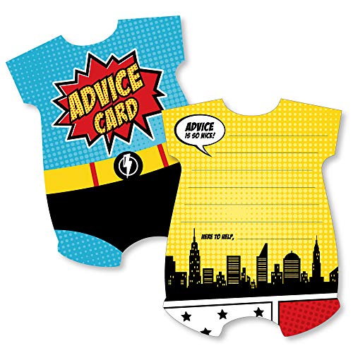 Big Dot of Happiness Bam Superhero - Comic Book Wish Card Baby Shower Activities - Shaped Advice Cards Game - Set of 20
