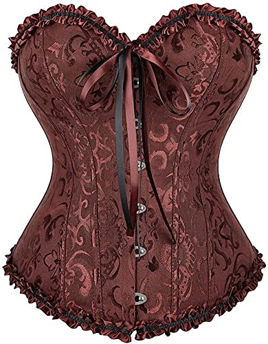 SZIVYSHI Damen Korsett Sexy Corsage Corset - Top für Kostüm, Outfit, Reizwäsche, Steampunk, Gothic, Piraten, Lack, Frauen - Braun - Große XXL