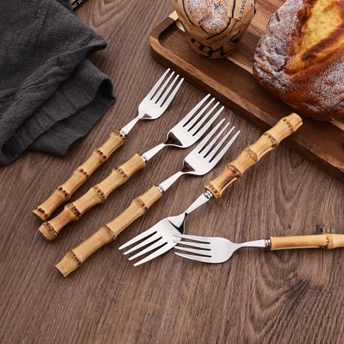 Uniturcky ZHUZI-SILVER8P-DINF Dinner Fork Set, 8-Piece Natural Bamboo Forks Set thumb #2