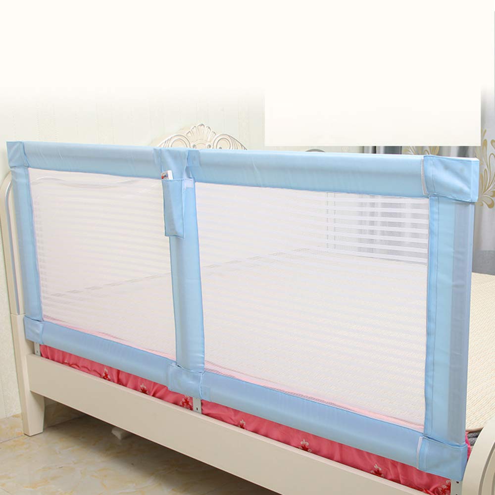 Paracolpi per Letto, in Legno con Borsa portaoggetti, sponda Laterale di Sicurezza, Rete Traspirante Lavabile per Letto Singolo, Letto Matrimoniale, Blu (A), 180 * 75 cm