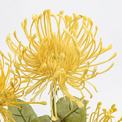 Oairse 4'' Large Artificial Chrysanthemum Flower 6 Flower Head with 84cm Long Stem Yellow Fake Flowers Faux Spider Mums Flowers for Autumn Decor Wedding Flora Arrangement Bridal Bouquet - Image 3