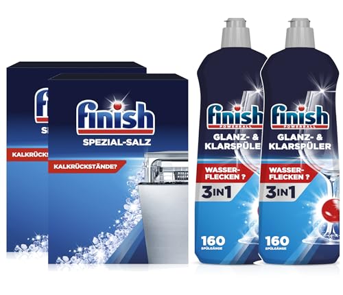 Finish Spülmaschinenpflege SET, 2 x 800 ml Klarspüler & 2 x 1,2 Kg Spezial Salz