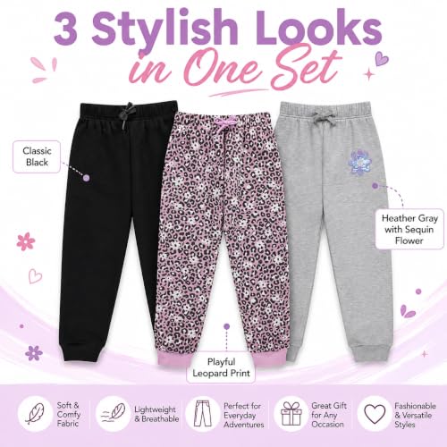 Image of BTween Kids Girls Fashion Stretch Waist Ultra Soft Jogger Pants Set 3 Pack Bundle