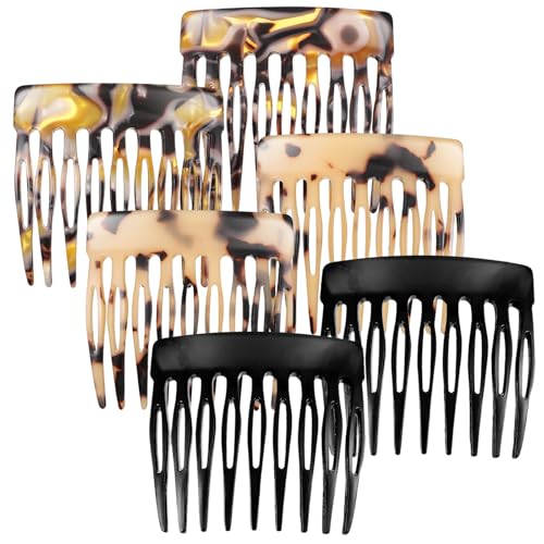 6 Stück Haarkamm zum Stecken Mini Steckkamm Haare Haarklammer Vintage Französische Seitenkämme Aus Celluloseacetat Klein Spaltzahn Französische Haar Seitenkämme(Schwarz Schildpatt)