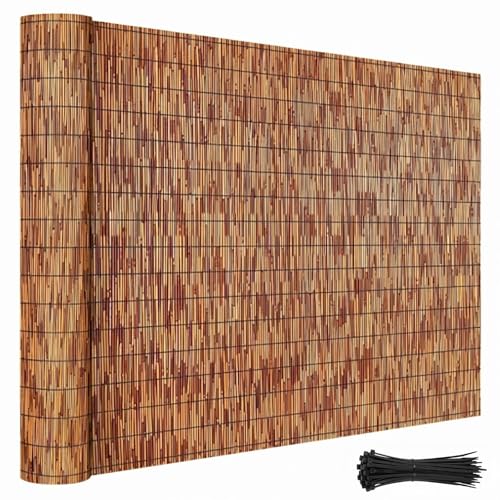 Valla Jardin Exterior Cañizo Natural de Caña para Ocultacion y Privacidad 100/120/130/140/150/160/180 cm Rollos de Vallas Decorativas con Bridas para Terraza Balcon Patio Piscinas(H100xL450cm)