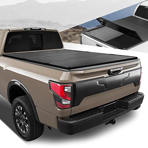 Frp Hard Solid Tri-Fold Adjustable Truck Tonneau Cover Compatible With Titan 6.7Ft Fleetside/Styleside Bed 04-15, Black Powdercoated #TOP20
