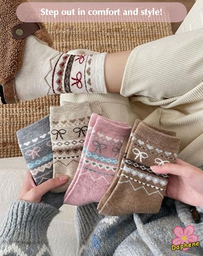 Daphene Womens Trendy Cute Wool Socks | Winter Thick Warm Holiday Gifts | Cartoon Design Comfortable Non-Slip | Multi-Color4
