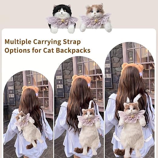 Image of Cute Realistic Cat Plush Backpack for Girls Women Kids, Stuffed Animal Kitty Bag with Meow Sound, Adjustable Shoulder & Crossbody Straps, Backpack for Travel School College