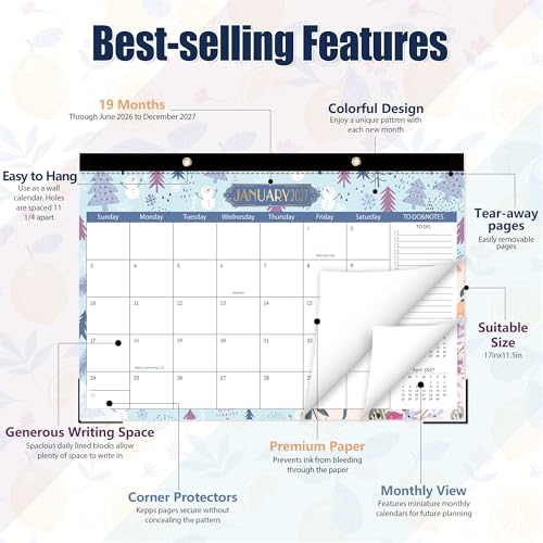 Image of GuassLee Desk Calendar 2026-2027, Desk Top Calendar from Jun. 2026 to Dec. 2027, 17 inch x 11.5 inch Large School Year Desk Wall Calendar with To-Do List and Notes for Office School Home Teacher Planning