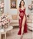 LINGERLOVE Sexy Dessous Lang Negligee Große Größen Spitze Kleid für Damen Transparent Nachtwäsche Langes Dessouskleid mit G-String