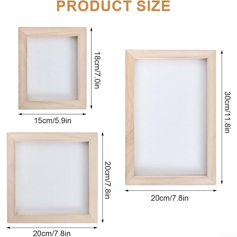 Juego de marcos de papel de madera diseñado para procesos manuales de fabricación de papel con tres tamaños de marco para mayor flexibilidad