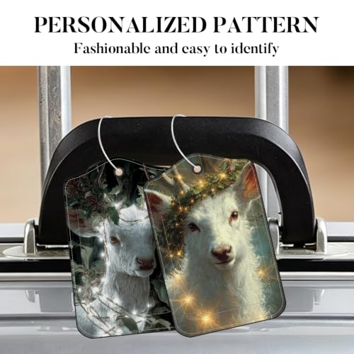 Image of White Reindeer Luggage Tags 2 Pack, PU Leather Privacy Flap