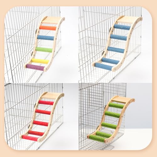 Image of Hamiledyi Nature Wooden Bird Ladder Pet Parrots Climb Bridge Exercise Stands for Parakeet Climbing Chewing Bridge Bird Cage Accessories for Cockatiel Parakeet Lovebirds Budgie (Orange)