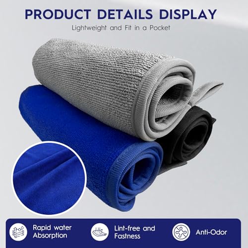 BasicGear Fishing Towel, 3 Pack, 16x16 in, Black/Gray/Blue, Microfiber - image 3