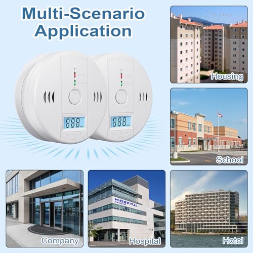 Carbon Monoxide Detectors Battery Powered, Carbon Monoxide Alarm with LED Digital Display, CO Alarm with Human Alarm Sounds and Test Button for Home Kitchen Restaurant Hotel Office(3 Pack)