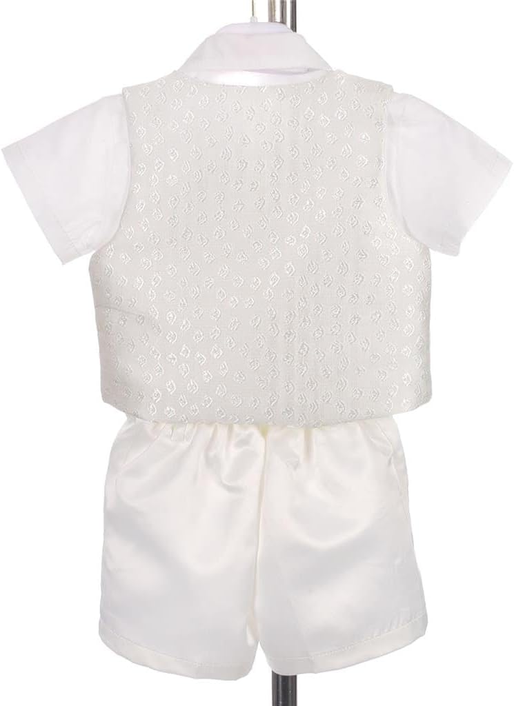 Dressy Daisy Infant Baby Boys' Christening Clothing Baptism Outfit 5 Pieces Suit Set with Bonnet, Short Sleeves, Ivory White