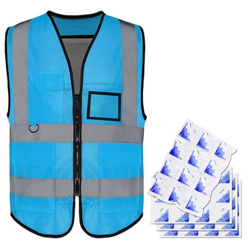 Chaqueta de enfriamiento, chaleco de enfriamiento tiras reflectantes chaqueta de malla fina con paquetes de hielo para el trabajo al aire libre pesca corriendo en bicicleta de jardinería deportes