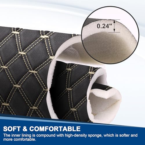 Image of 3 Yard Vinyl Faux Leather Fabric Quilted Foam Backed,63 inch Wide Double Stitching Headliner Upholstery,Diamonds Pattern DIY Upholstery,Black Beige
