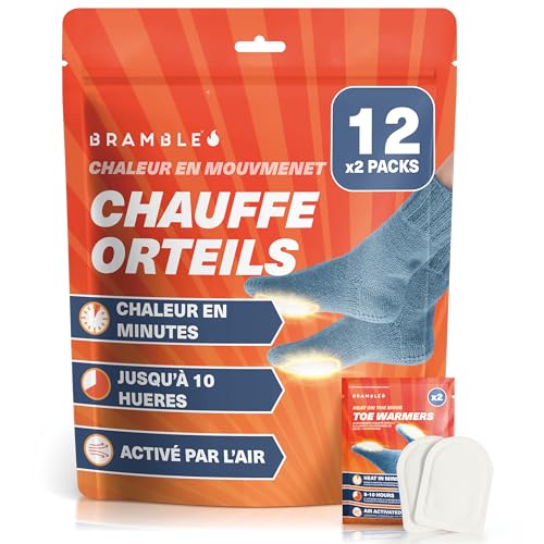 Bramble - Chauffe-Orteils adhésifs (12 Paires, 24 au Total) - Patchs adhésifs Ultra-Fins pour Chaussures et Bottes - Activés à l'air et sans Odeur -...