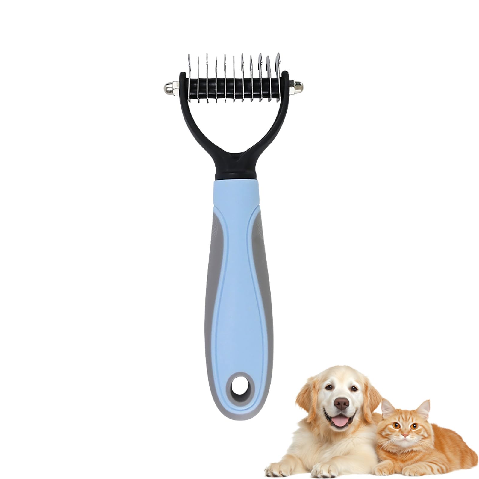 Double-Sided Deshedding Pet Grooming Brush, Professional Dematting Comb for Dog and Cat, Pet Grooming Rake for Long Haired Cat Dogs Removing Loose Undercoat Tangles Mats (Blue,S)