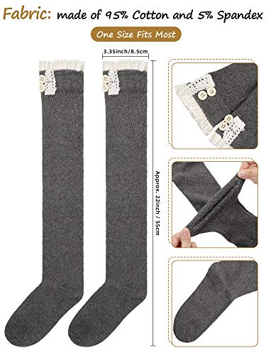Geyoga 3 Pairs Long Boot Socks with Lace Trim Button Knit Boot Socks over Knee Thigh High Stockings for Women3